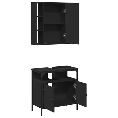 2 Piece Bathroom Furniture Set Black Engineered Wood