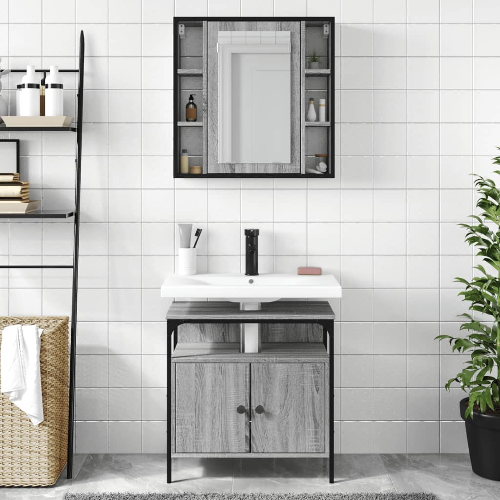 2 Piece Bathroom Furniture Set Grey Sonoma Engineered Wood