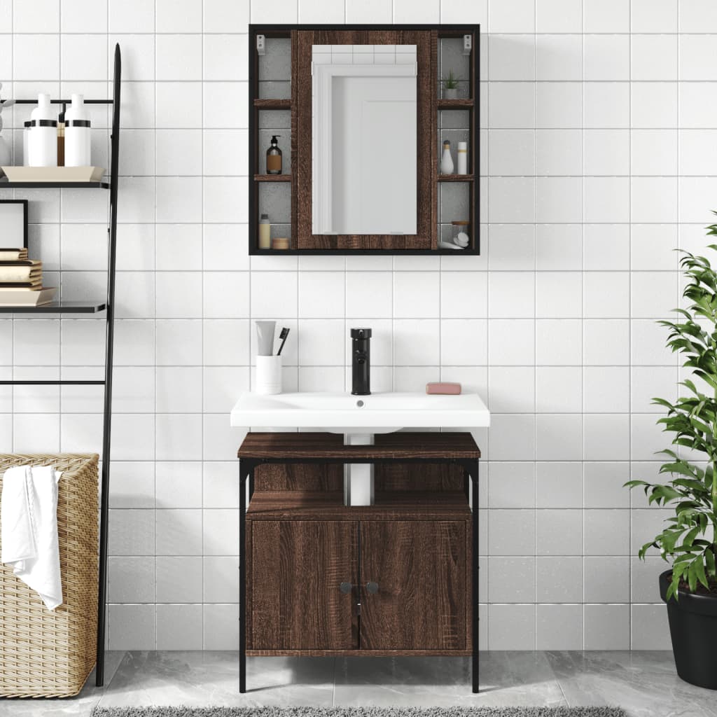 2 Piece Bathroom Furniture Set Brown Oak Engineered Wood