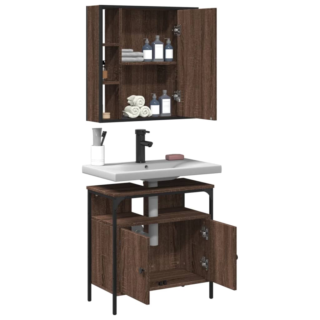 2 Piece Bathroom Furniture Set Brown Oak Engineered Wood