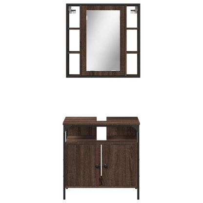 2 Piece Bathroom Furniture Set Brown Oak Engineered Wood