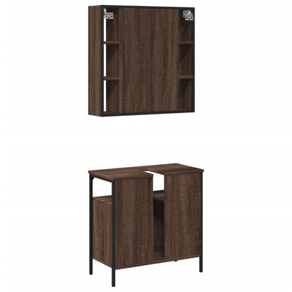 2 Piece Bathroom Furniture Set Brown Oak Engineered Wood