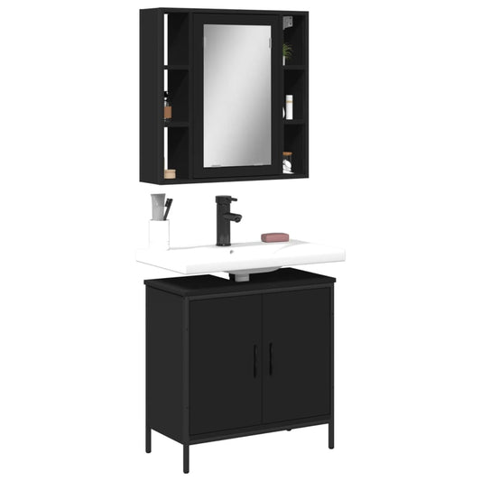 2 Piece Bathroom Furniture Set Black Engineered Wood