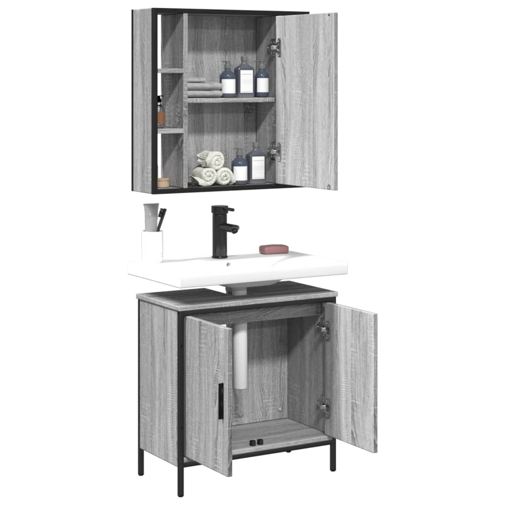 2 Piece Bathroom Furniture Set Grey Sonoma Engineered Wood