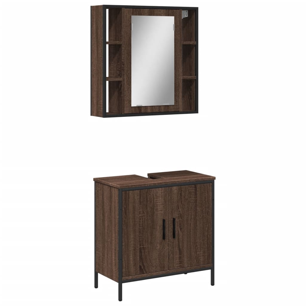 2 Piece Bathroom Furniture Set Brown Oak Engineered Wood