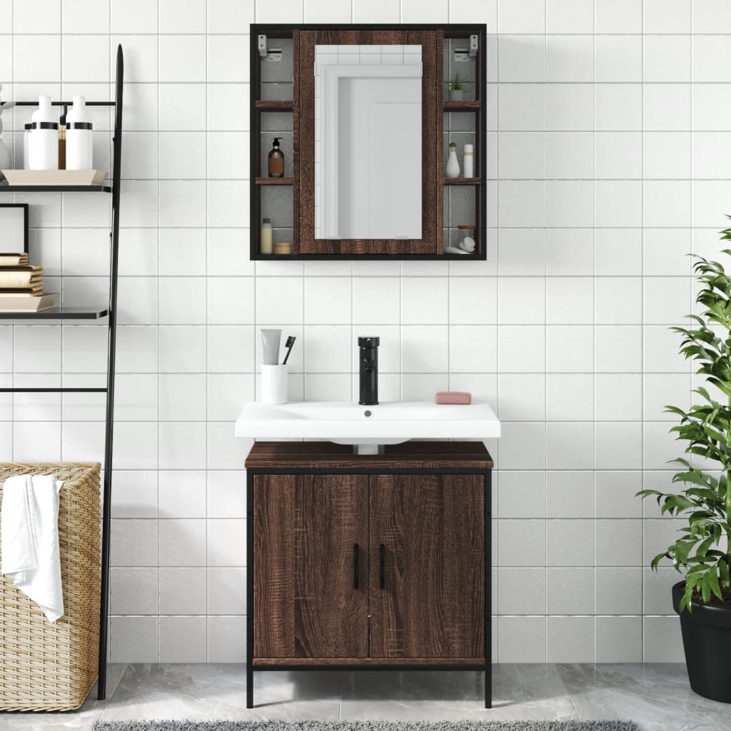 2 Piece Bathroom Furniture Set Brown Oak Engineered Wood