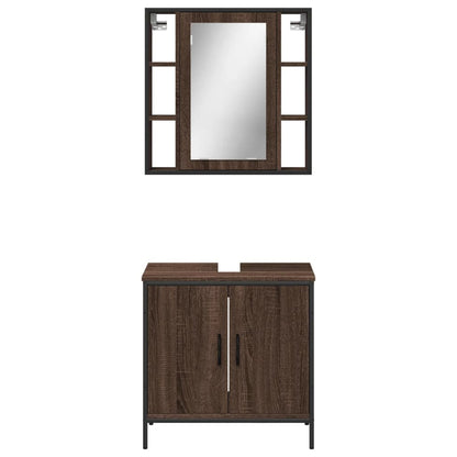 2 Piece Bathroom Furniture Set Brown Oak Engineered Wood