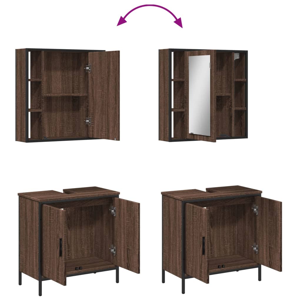 2 Piece Bathroom Furniture Set Brown Oak Engineered Wood