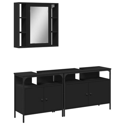 3 Piece Bathroom Cabinet Set Black Engineered Wood