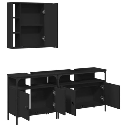 3 Piece Bathroom Cabinet Set Black Engineered Wood