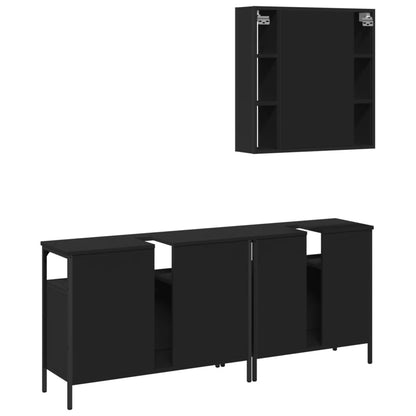 3 Piece Bathroom Cabinet Set Black Engineered Wood