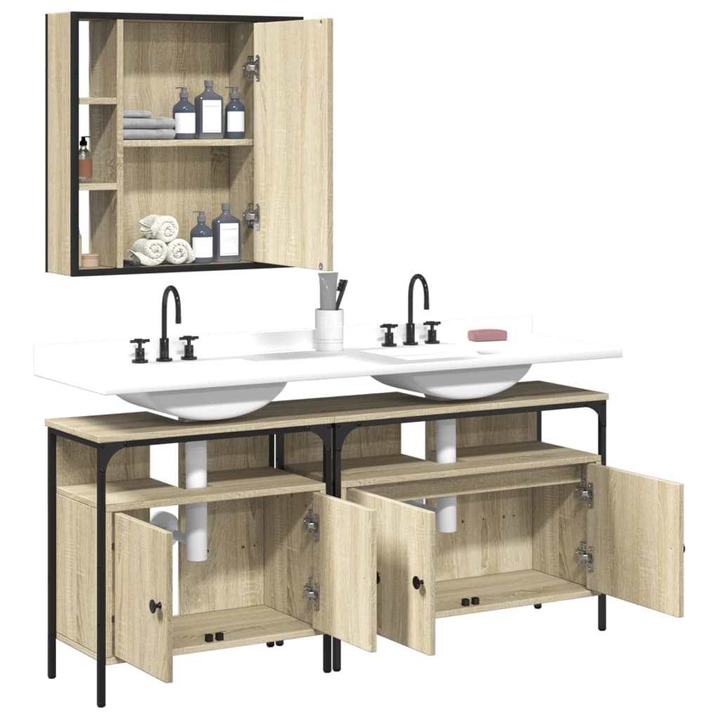 3 Piece Bathroom Cabinet Set Sonoma Oak Engineered Wood