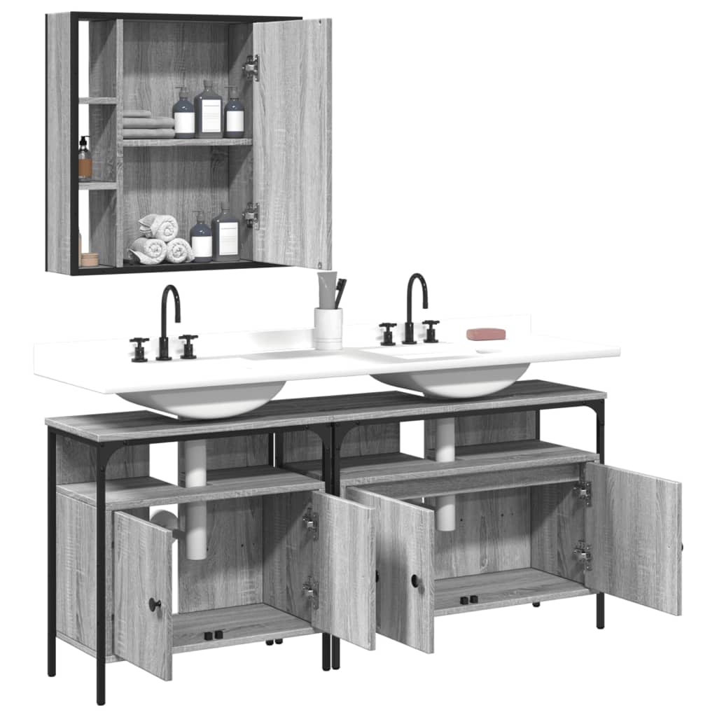 3 Piece Bathroom Cabinet Set Grey Sonoma Engineered Wood