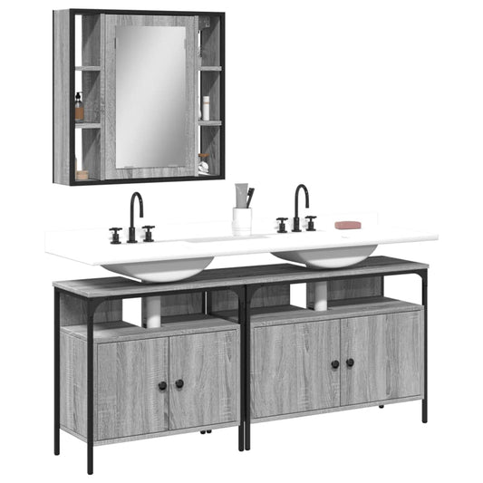 3 Piece Bathroom Cabinet Set Grey Sonoma Engineered Wood