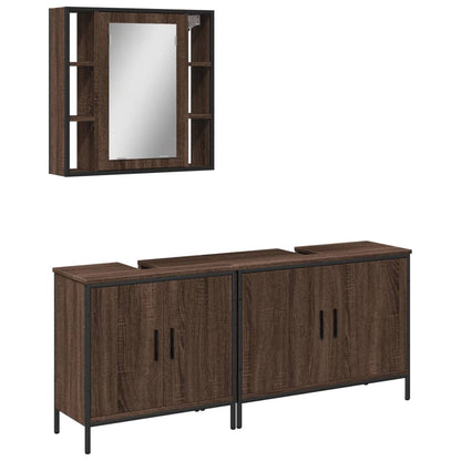 3 Piece Bathroom Cabinet Set Brown Oak Engineered Wood