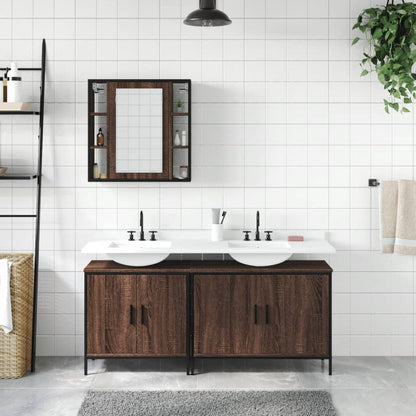 3 Piece Bathroom Cabinet Set Brown Oak Engineered Wood