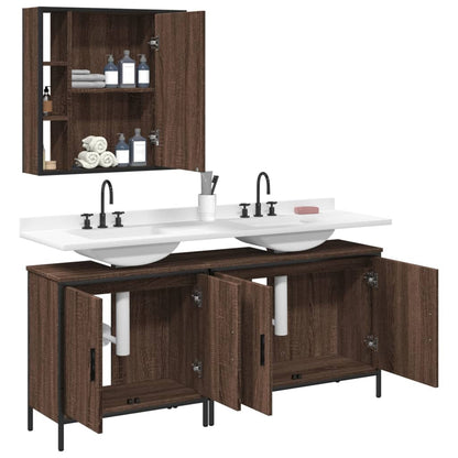 3 Piece Bathroom Cabinet Set Brown Oak Engineered Wood