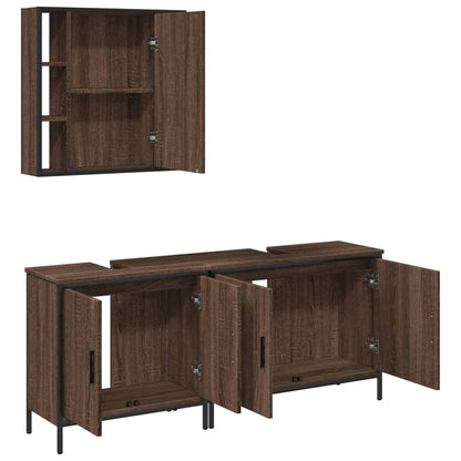 3 Piece Bathroom Cabinet Set Brown Oak Engineered Wood