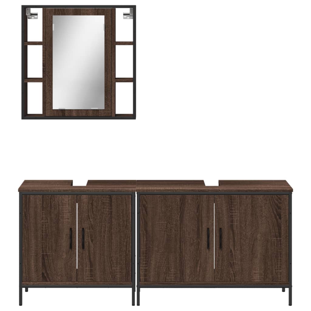 3 Piece Bathroom Cabinet Set Brown Oak Engineered Wood