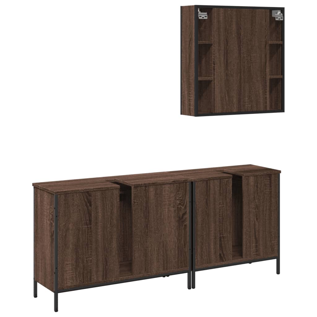 3 Piece Bathroom Cabinet Set Brown Oak Engineered Wood