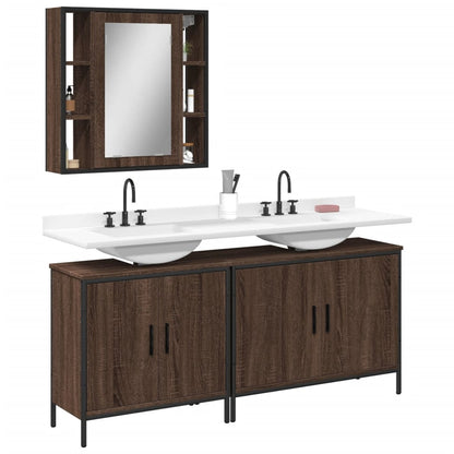 3 Piece Bathroom Cabinet Set Brown Oak Engineered Wood