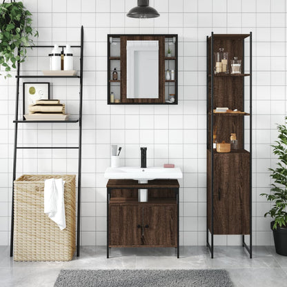 3 Piece Bathroom Cabinet Set Brown Oak Engineered Wood