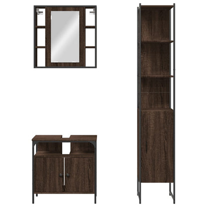 3 Piece Bathroom Cabinet Set Brown Oak Engineered Wood