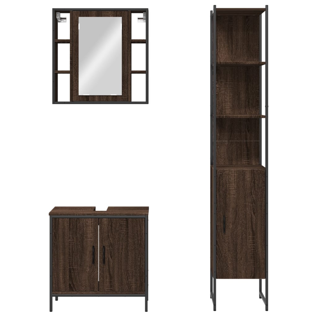 3 Piece Bathroom Cabinet Set Brown Oak Engineered Wood