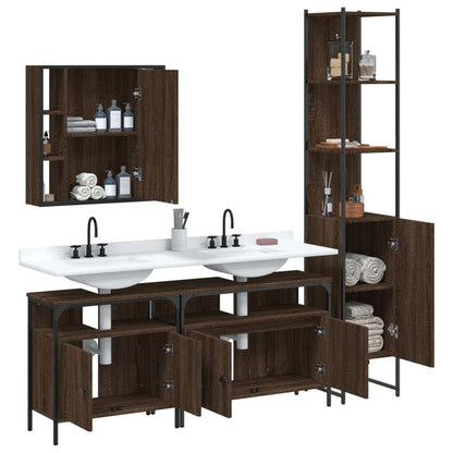 4 Piece Bathroom Cabinet Set Brown Oak Engineered Wood