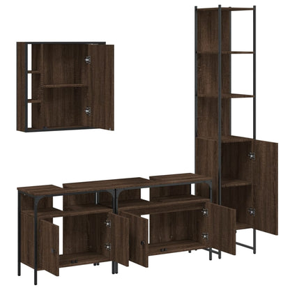 4 Piece Bathroom Cabinet Set Brown Oak Engineered Wood