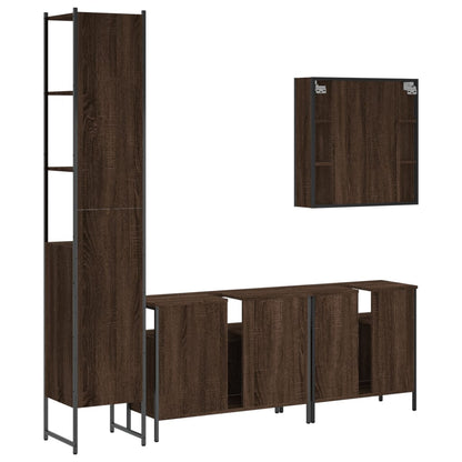 4 Piece Bathroom Cabinet Set Brown Oak Engineered Wood