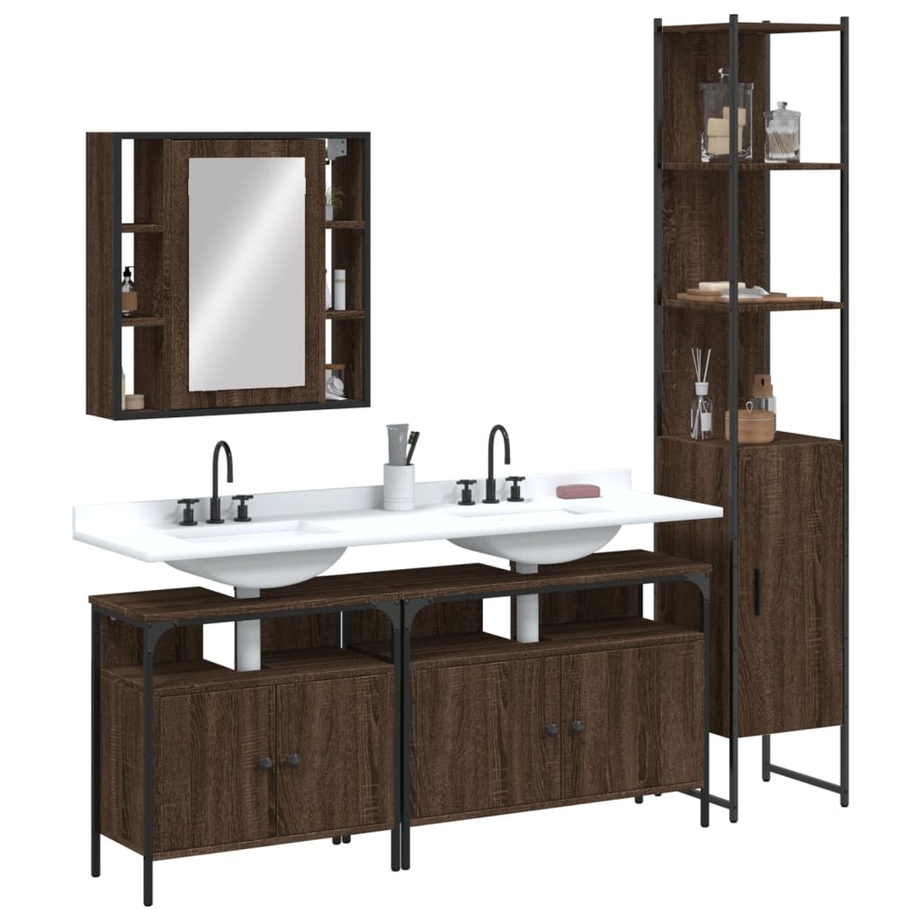 4 Piece Bathroom Cabinet Set Brown Oak Engineered Wood