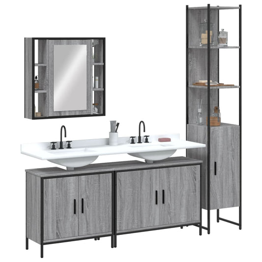 4 Piece Bathroom Cabinet Set Grey Sonoma Engineered Wood