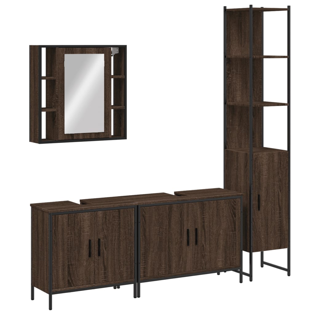 4 Piece Bathroom Cabinet Set Brown Oak Engineered Wood