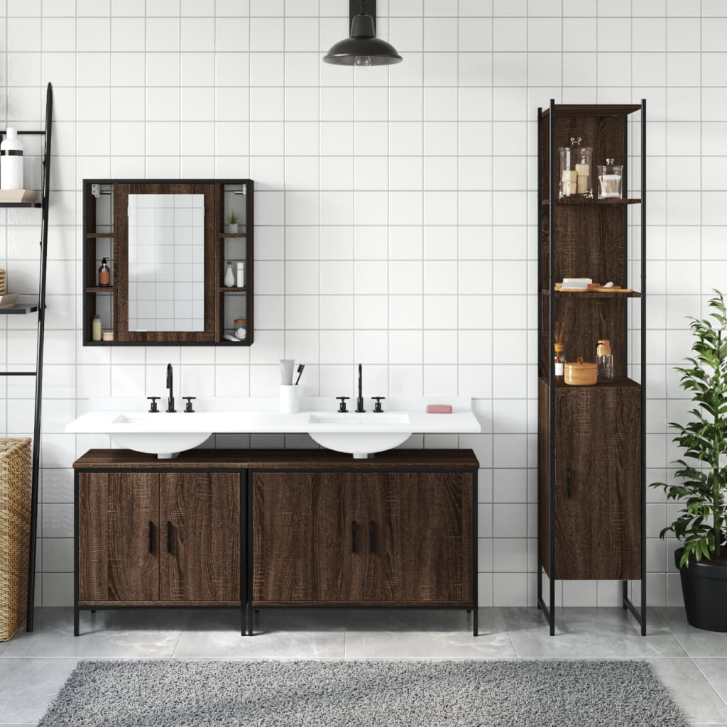 4 Piece Bathroom Cabinet Set Brown Oak Engineered Wood