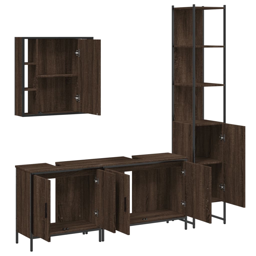 4 Piece Bathroom Cabinet Set Brown Oak Engineered Wood