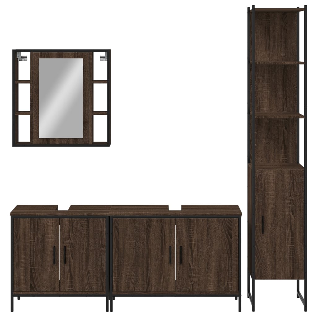 4 Piece Bathroom Cabinet Set Brown Oak Engineered Wood