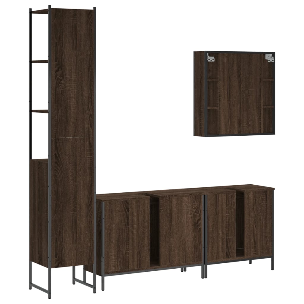 4 Piece Bathroom Cabinet Set Brown Oak Engineered Wood