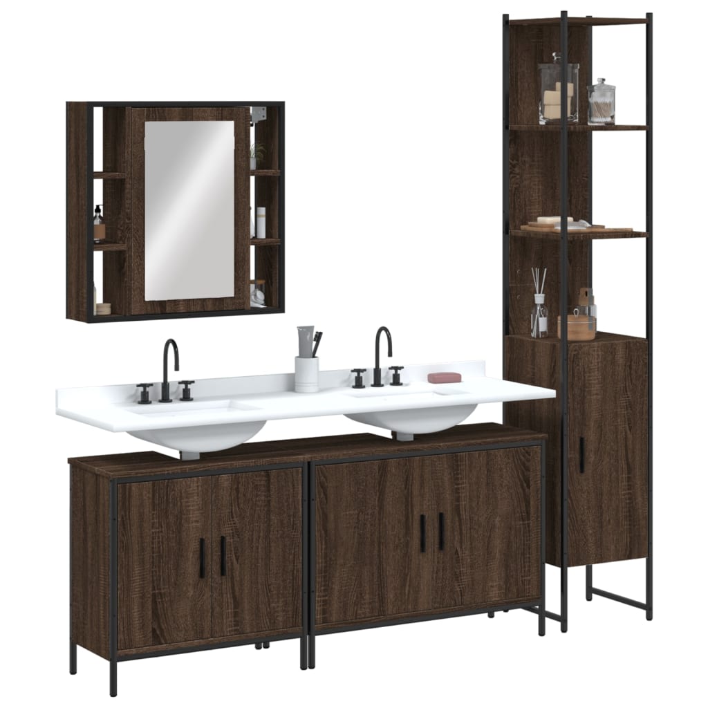 4 Piece Bathroom Cabinet Set Brown Oak Engineered Wood