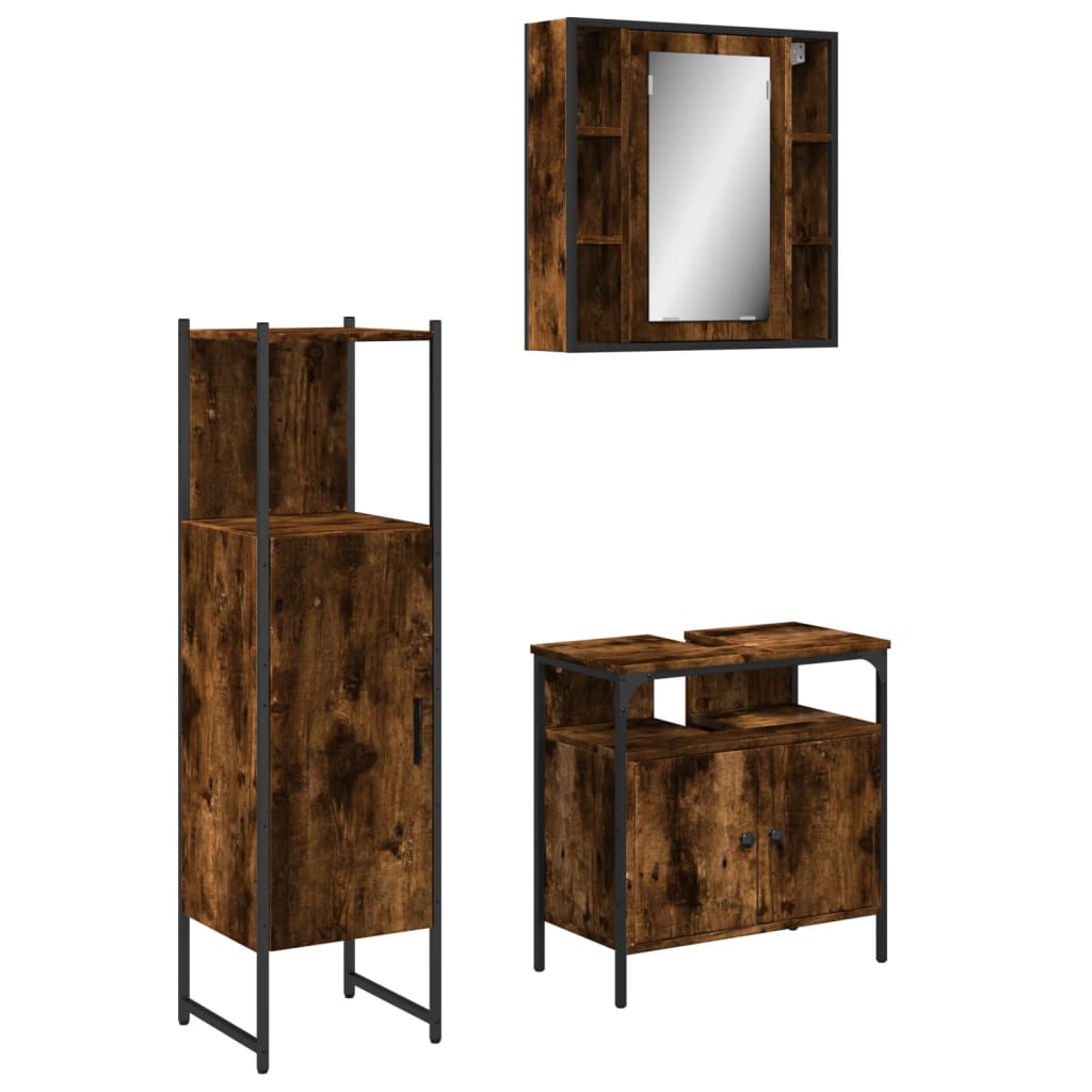 3 Piece Bathroom Cabinet Set Smoked Oak Engineered Wood