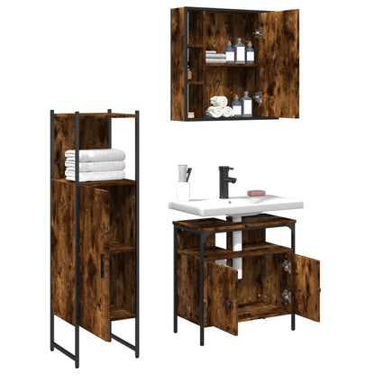 3 Piece Bathroom Cabinet Set Smoked Oak Engineered Wood