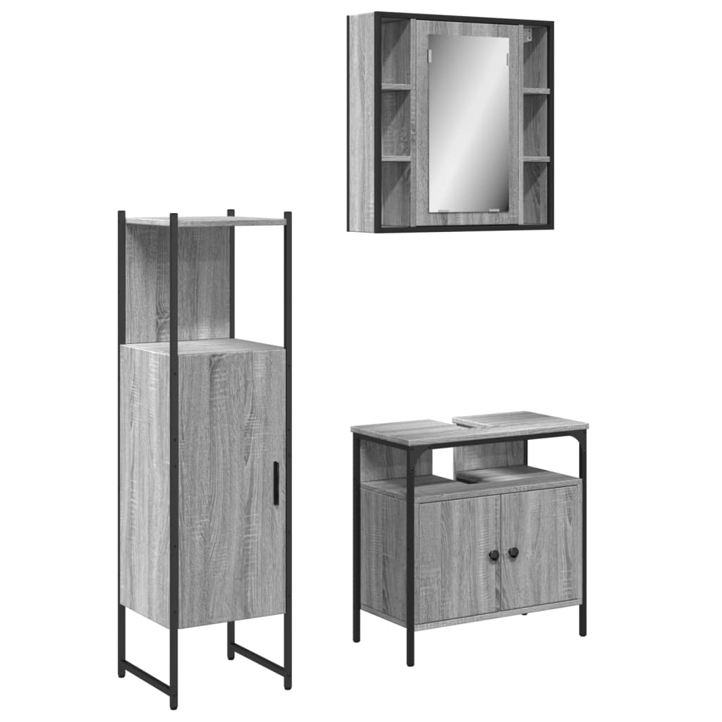 3 Piece Bathroom Cabinet Set Grey Sonoma Engineered Wood