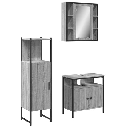 3 Piece Bathroom Cabinet Set Grey Sonoma Engineered Wood