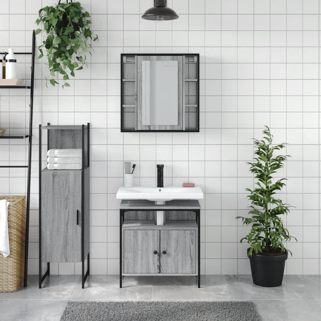 3 Piece Bathroom Cabinet Set Grey Sonoma Engineered Wood