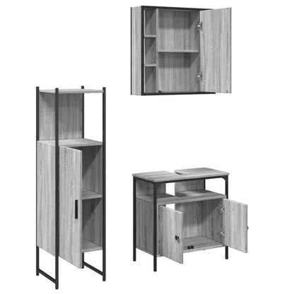 3 Piece Bathroom Cabinet Set Grey Sonoma Engineered Wood