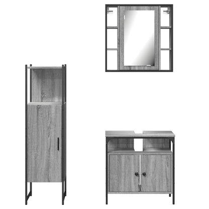 3 Piece Bathroom Cabinet Set Grey Sonoma Engineered Wood