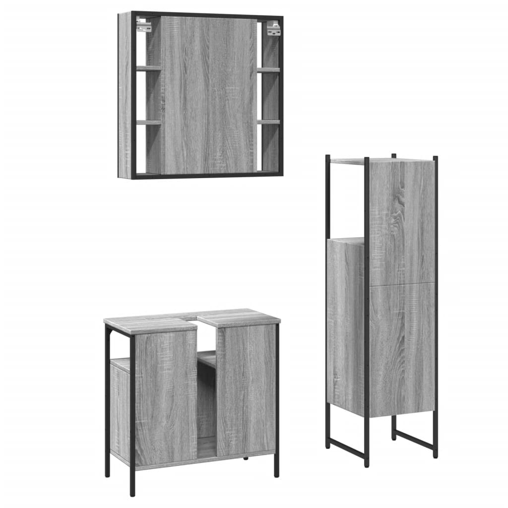 3 Piece Bathroom Cabinet Set Grey Sonoma Engineered Wood