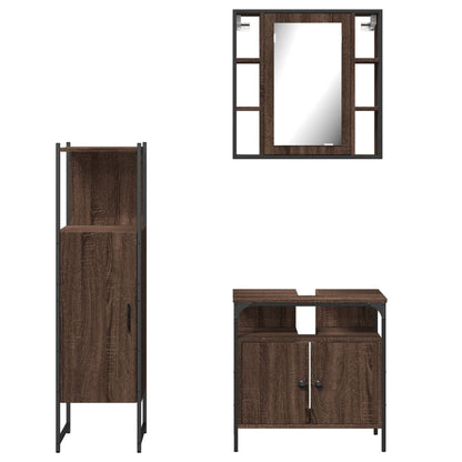 3 Piece Bathroom Cabinet Set Brown Oak Engineered Wood