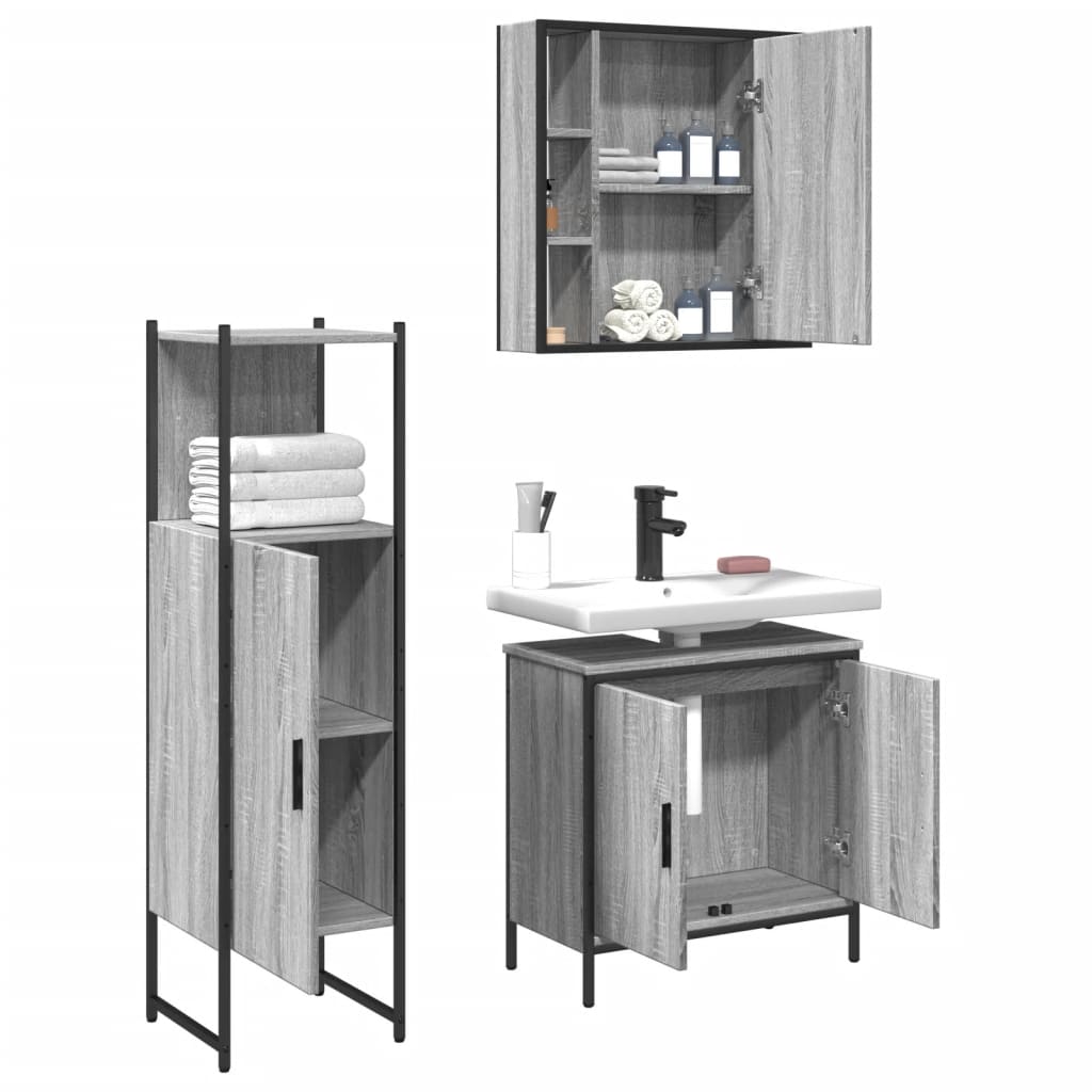 3 Piece Bathroom Cabinet Set Grey Sonoma Engineered Wood