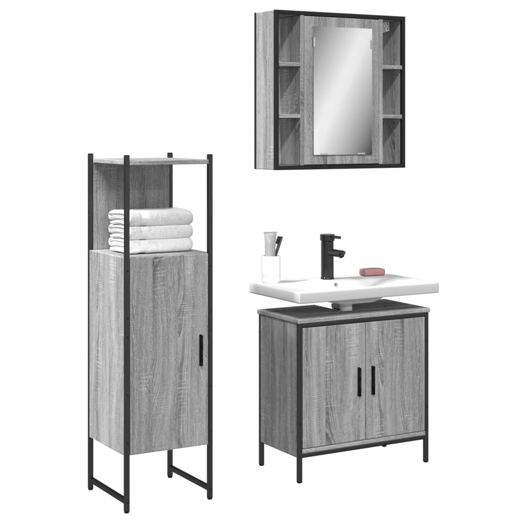 3 Piece Bathroom Cabinet Set Grey Sonoma Engineered Wood